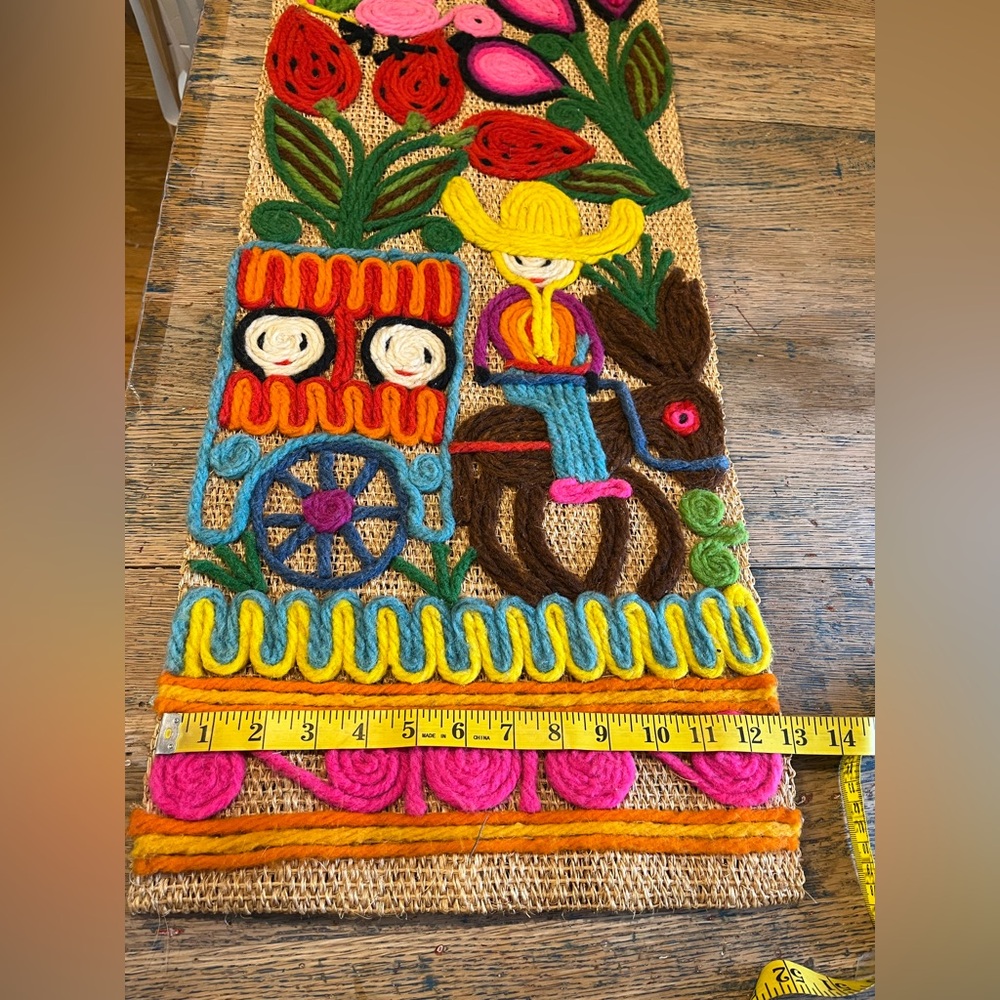 Vintage Mexican Folk Art Yarn Wall Hanging Multicolor Boho Textile Decor - Picture 6 of 6